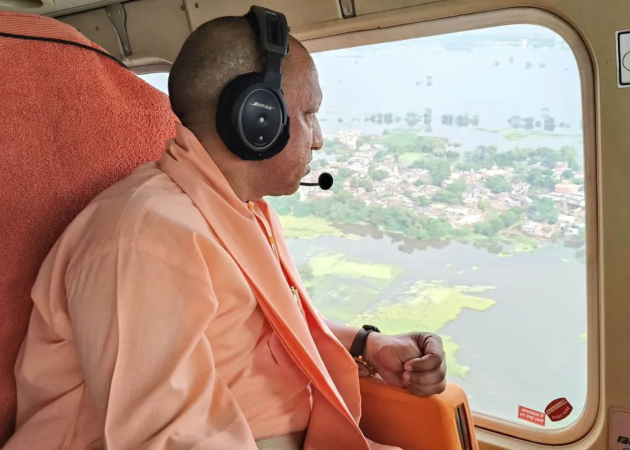 CM Yogi surveys Lucknow, Sitapur flood zones by air