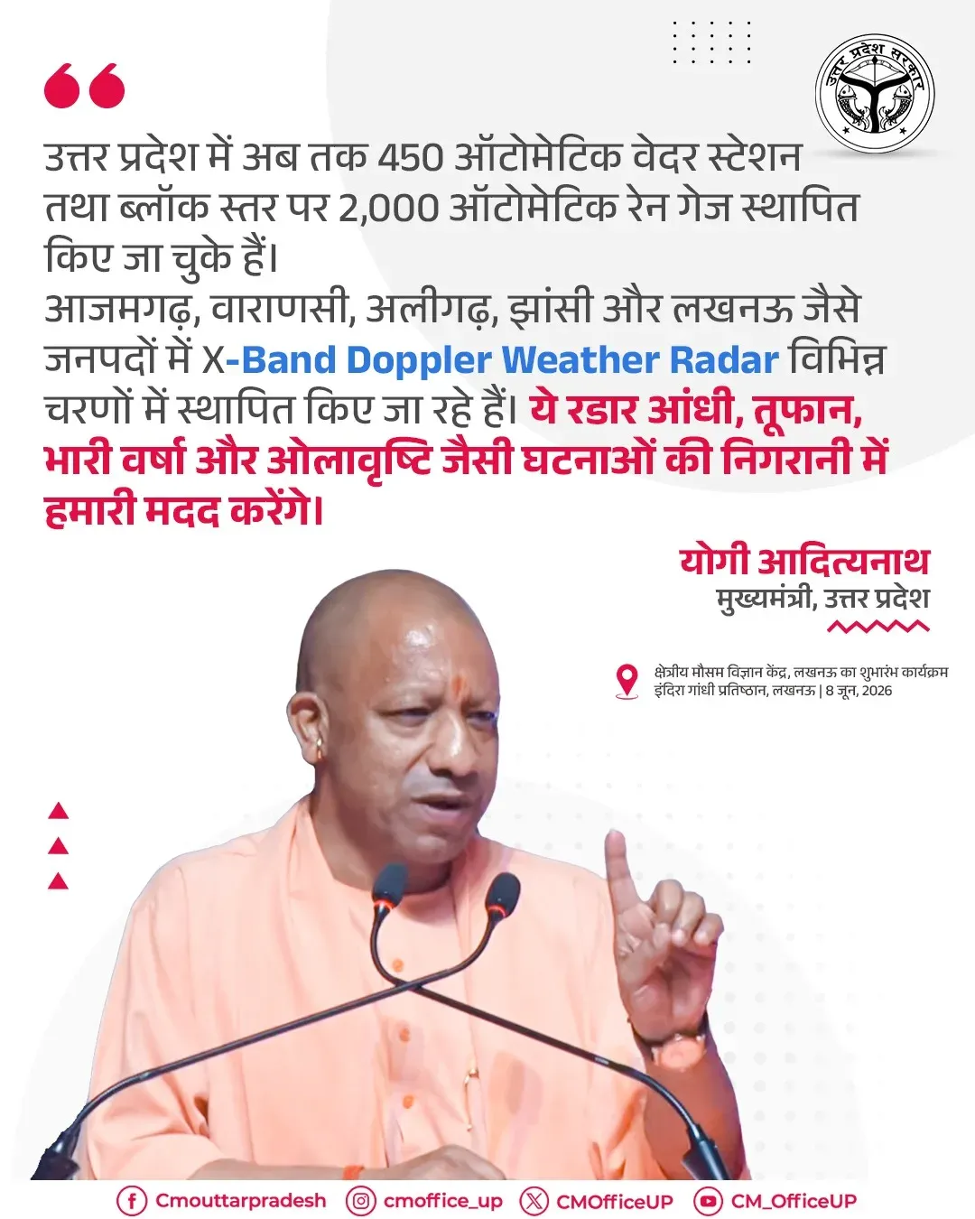 CM Yogi: UP installs 450 weather stations, 5 Doppler radars