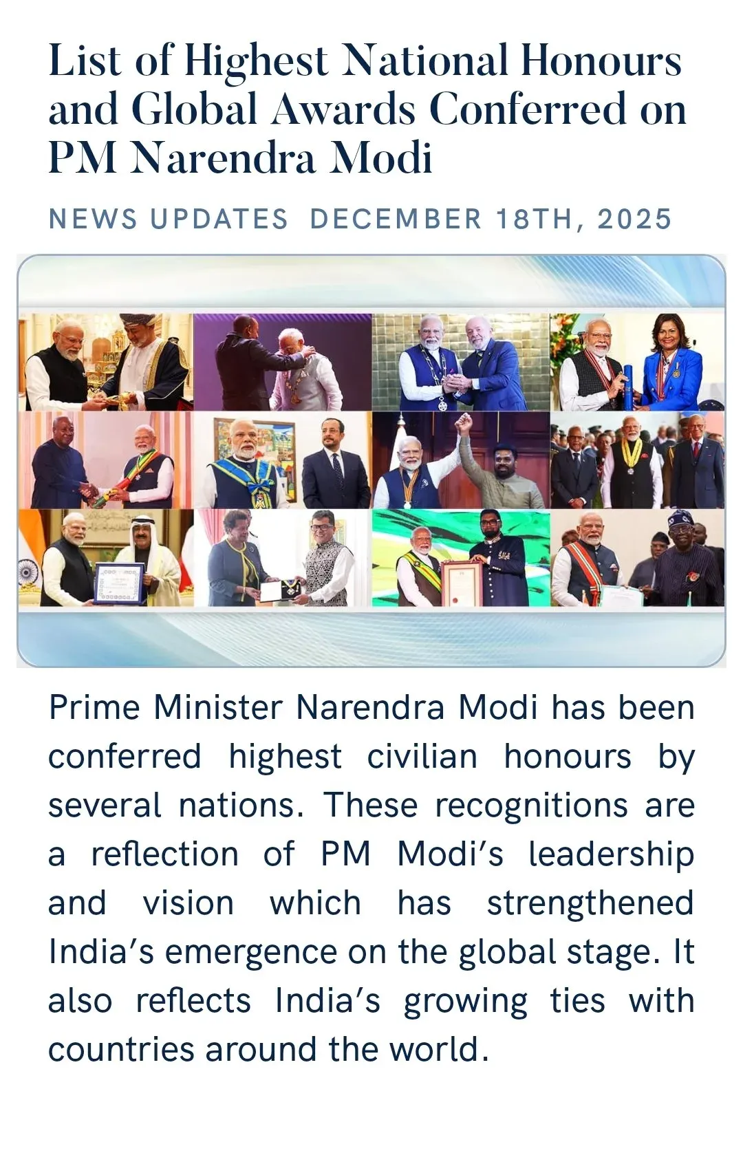 CMO Gujarat Shares List of PM Modi's Top National and Global Honours