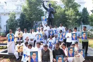 Telangana Congress Leaders Protest at Ambedkar Statue in Assembly