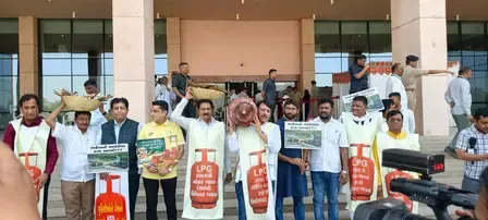 Congress Legislators Rally Against LPG Shortage Outside Gujarat Assembly