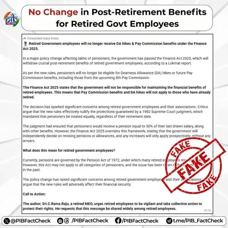 DA hikes won’t be withdrawn for retired employees: Govt dismisses fake post
