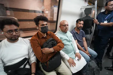 Delhi Assembly Speaker Vijender Gupta rides Metro for 'Metro Monday' fuel push