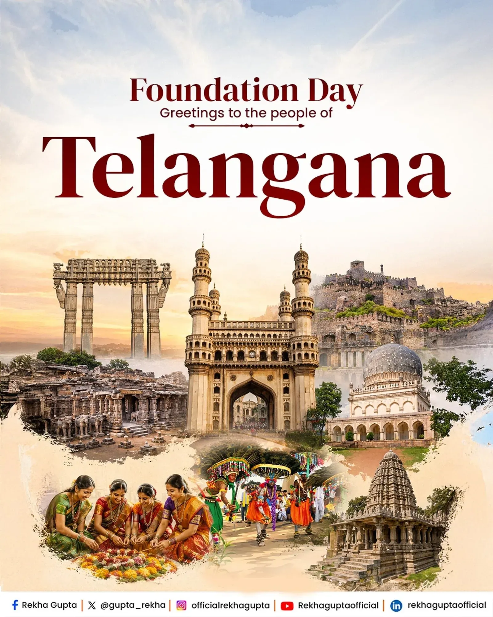 Delhi CM Rekha Gupta Greets Telangana on Foundation Day