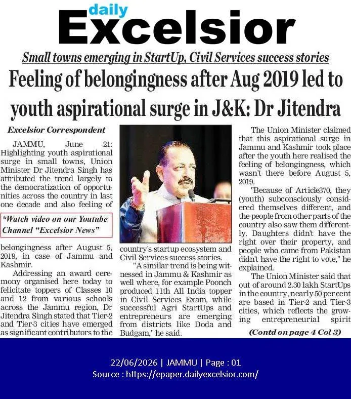 Dr. Jitendra Singh: Aug 2019 sparked J&K youth aspirations