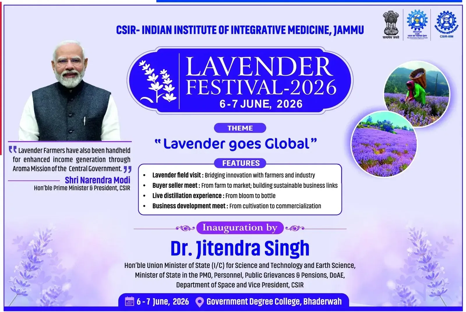 Dr. Jitendra Singh Highlights Lavender Festival 2026 in Bhaderwah