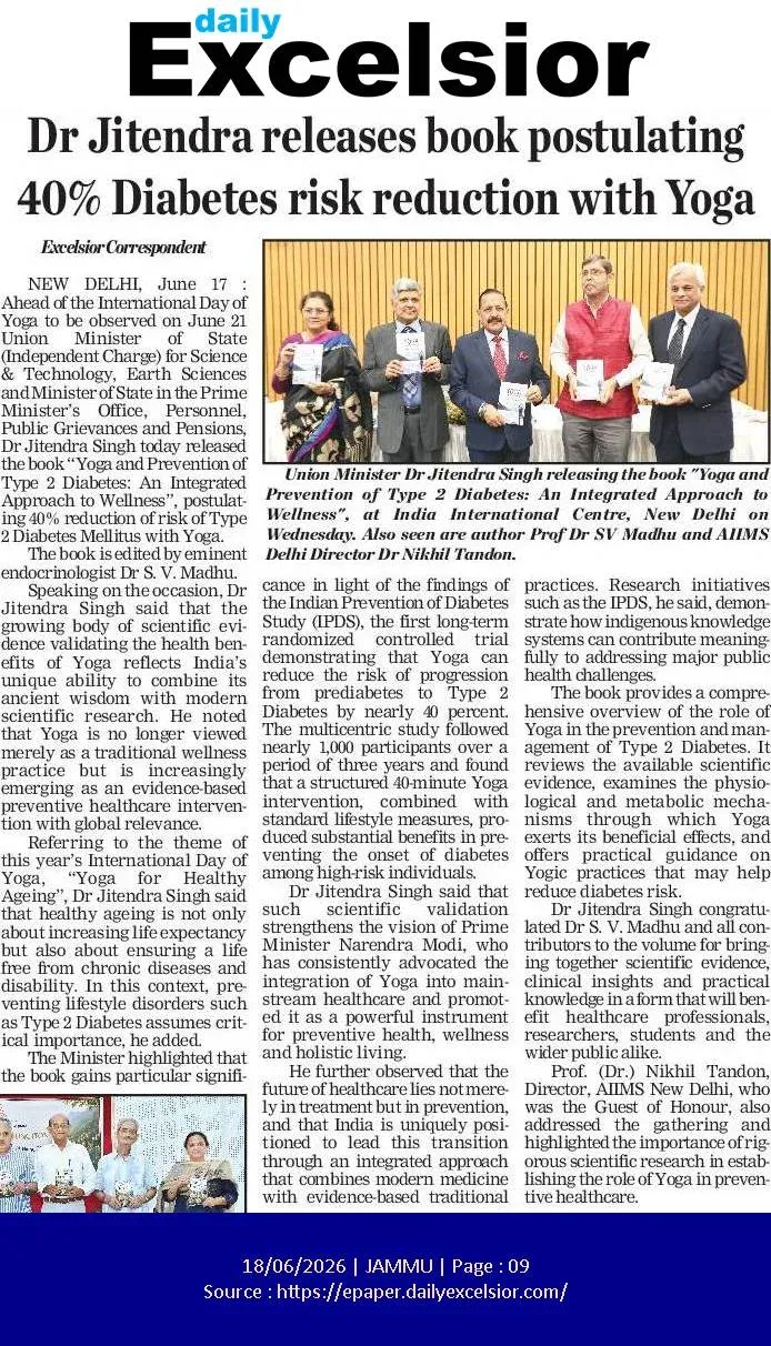 Dr Jitendra Singh releases book on Yoga cutting Diabetes risk by 40%