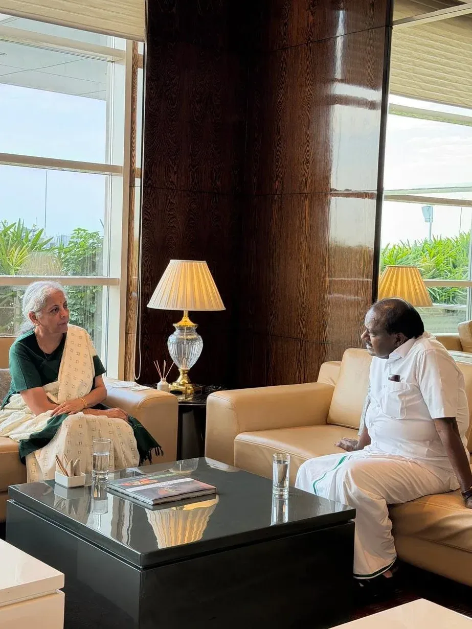 FM Sitharaman meets HD Kumaraswamy at Bengaluru Airport