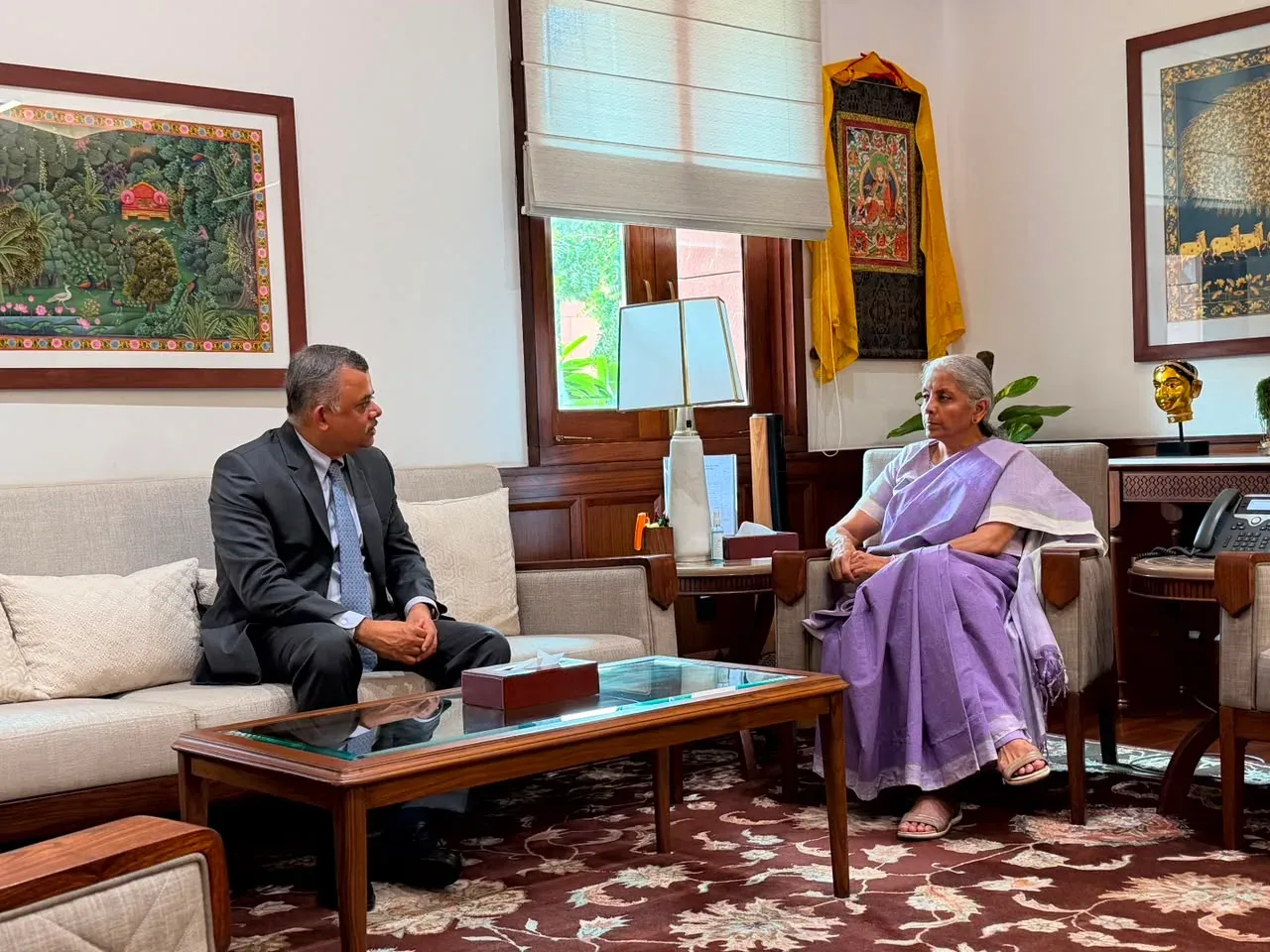 FM Sitharaman meets World Bank ED Neelkanth Mishra at Parliament House