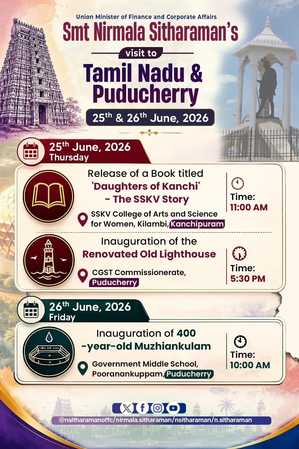 FM Sitharaman to Visit Tamil Nadu & Puducherry on June 25-26
