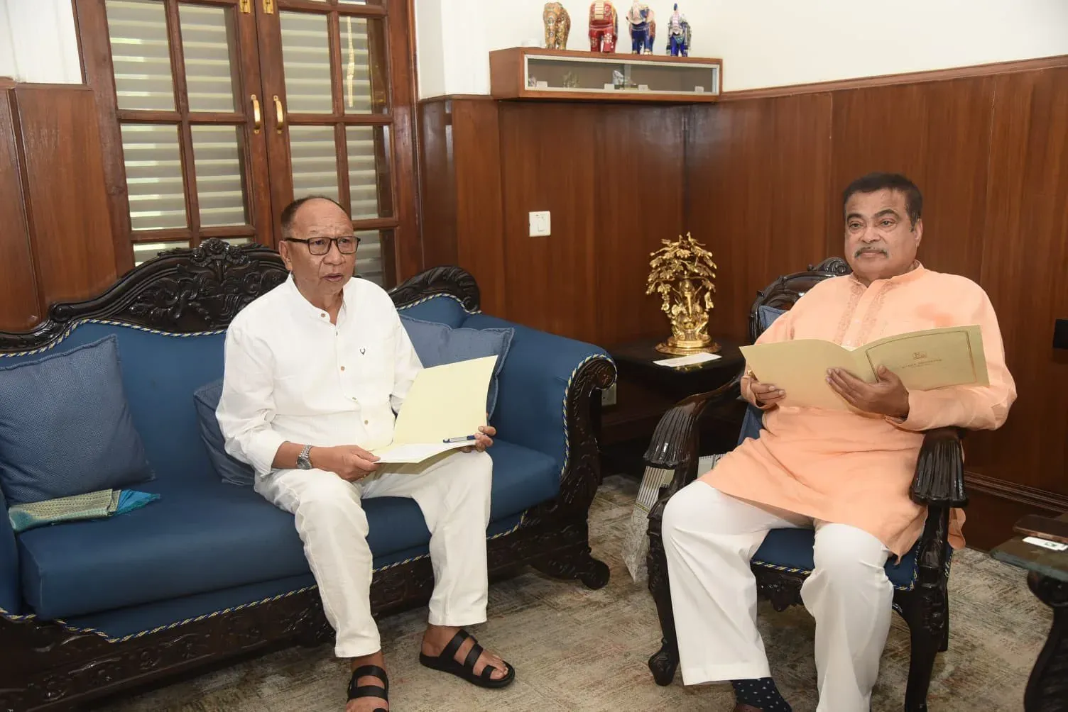 Gadkari meets Manipur CM Y. Khemchand Singh in New Delhi