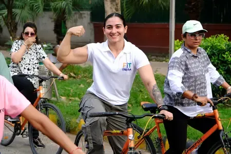 Geeta Phogat and Saweety Boora Lead Women's Cycling Revolution at Fit India Sundays