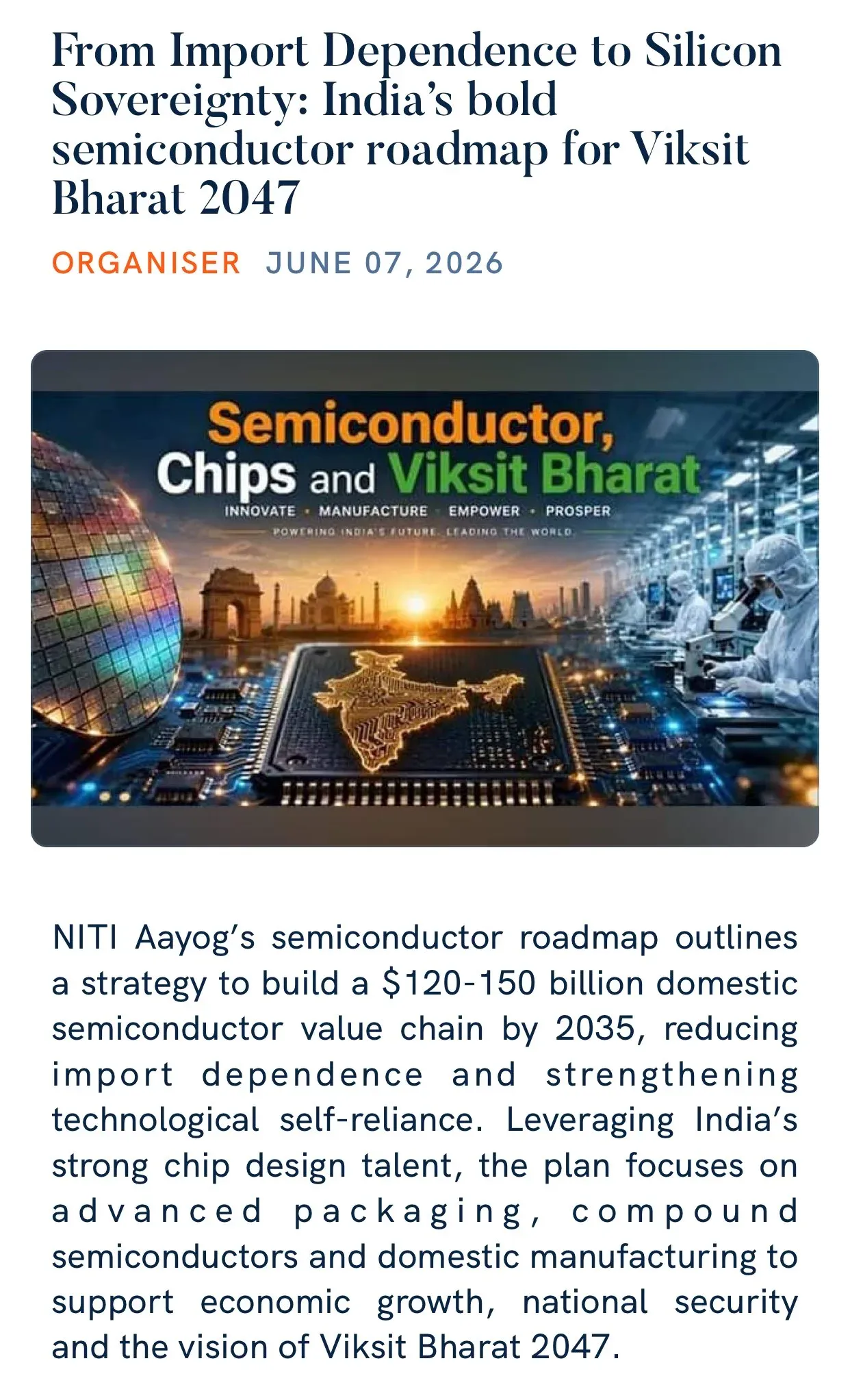 Giriraj Singh backs India's semiconductor push for Viksit Bharat 2047