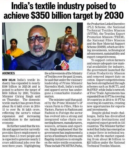 Giriraj Singh Eyes $350 Bn Textile Target by 2030