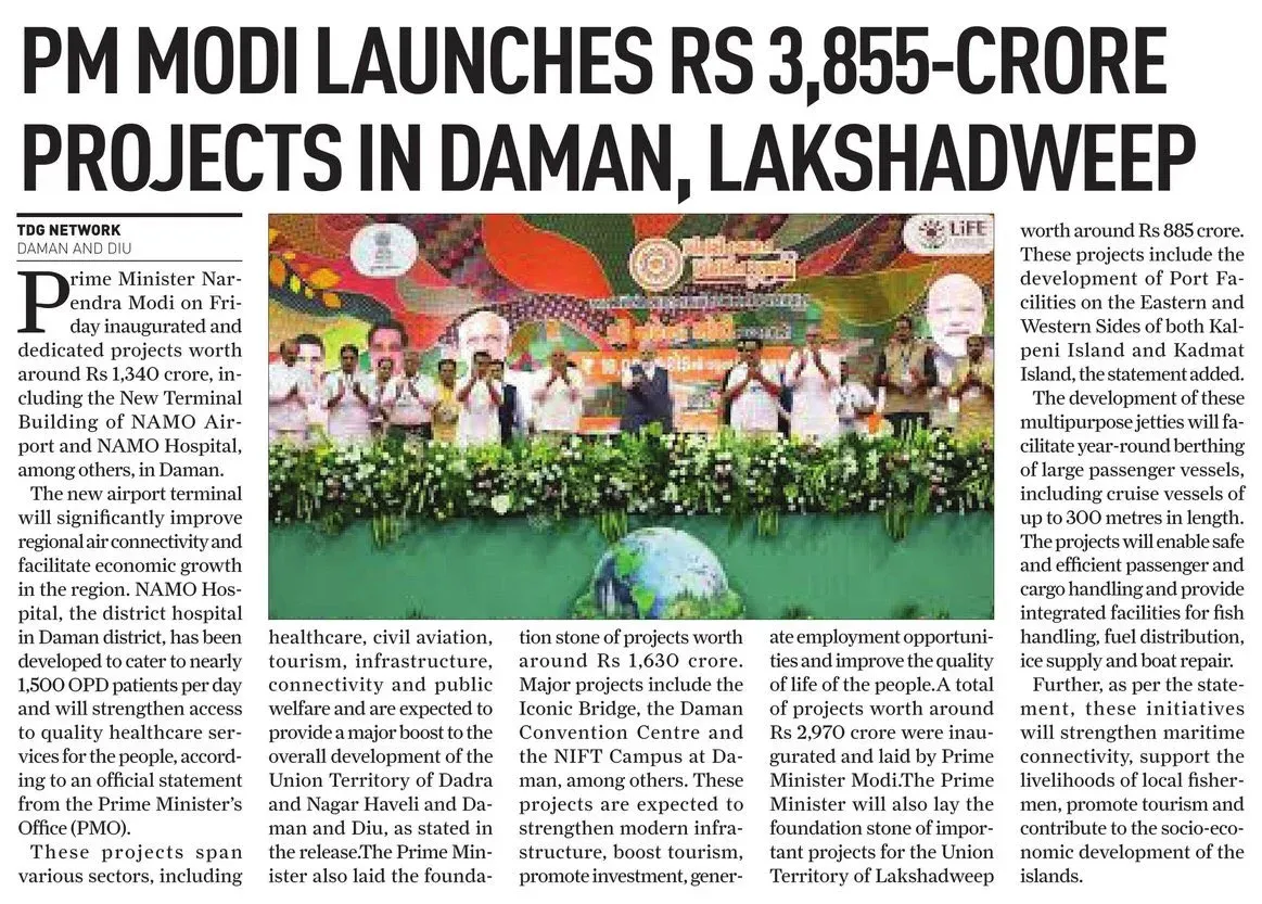 Giriraj Singh hails ₹3,855 cr projects for Daman, Lakshadweep