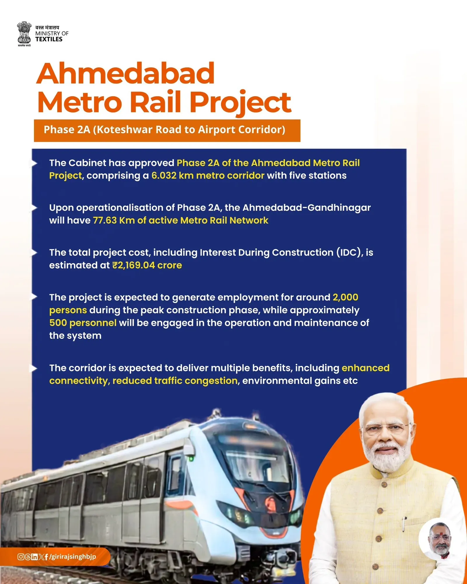 Giriraj Singh Hails Cabinet Nod for Ahmedabad Metro Phase-2A