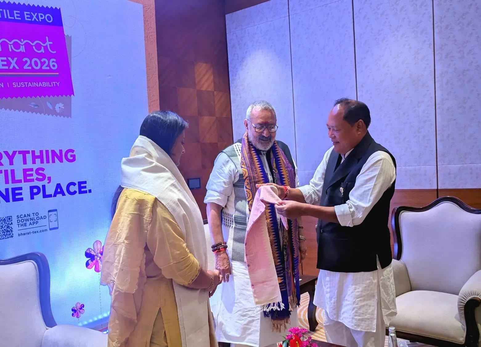 Giriraj Singh Holds Talks With Assam, Bihar Ministers at BharatTex 2026