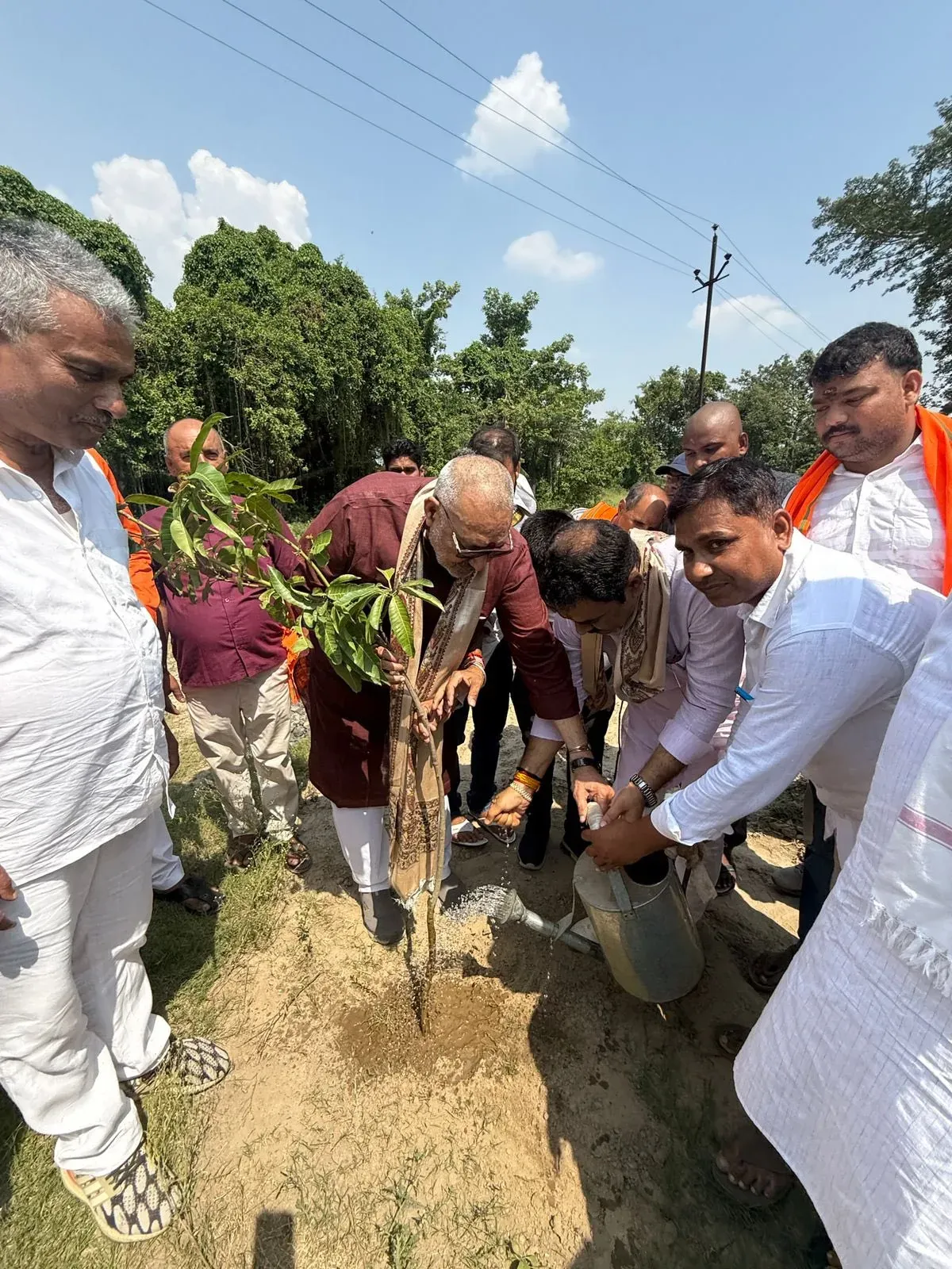 Giriraj Singh plants saplings in Teghra under 'Ek Ped Maa Ke Naam'