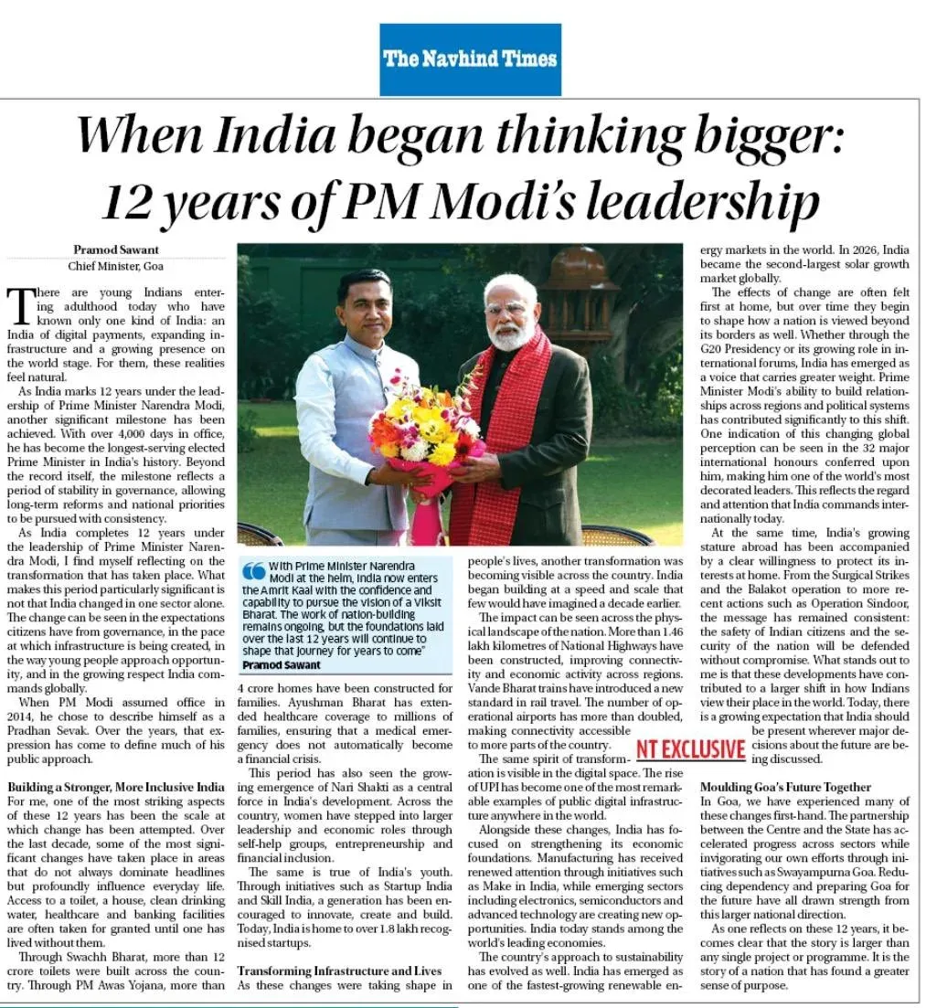 Goa CM Sawant Marks Modi's 12 Years of Leadership