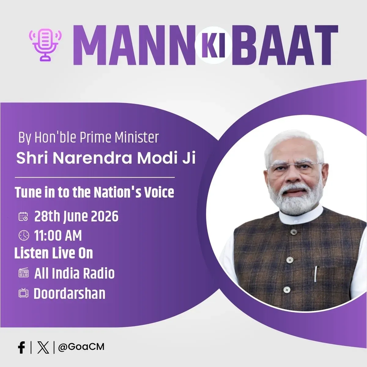 Goa CMO Invites Citizens to Tune In to Mann Ki Baat on June 28