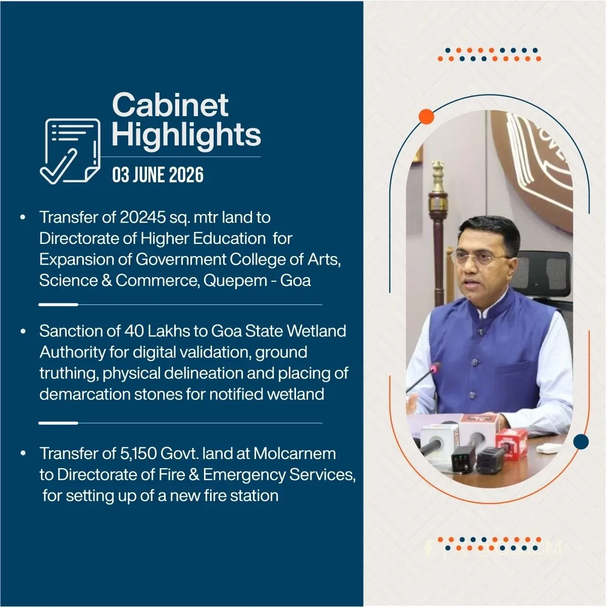 Goa CMO Releases Cabinet Highlights From June 3 Meeting
