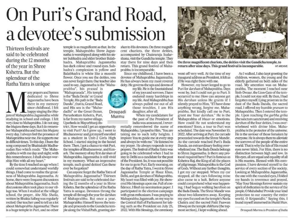 Goyal Shares President Murmu's Devotion to Jagannath on Ratha Yatra