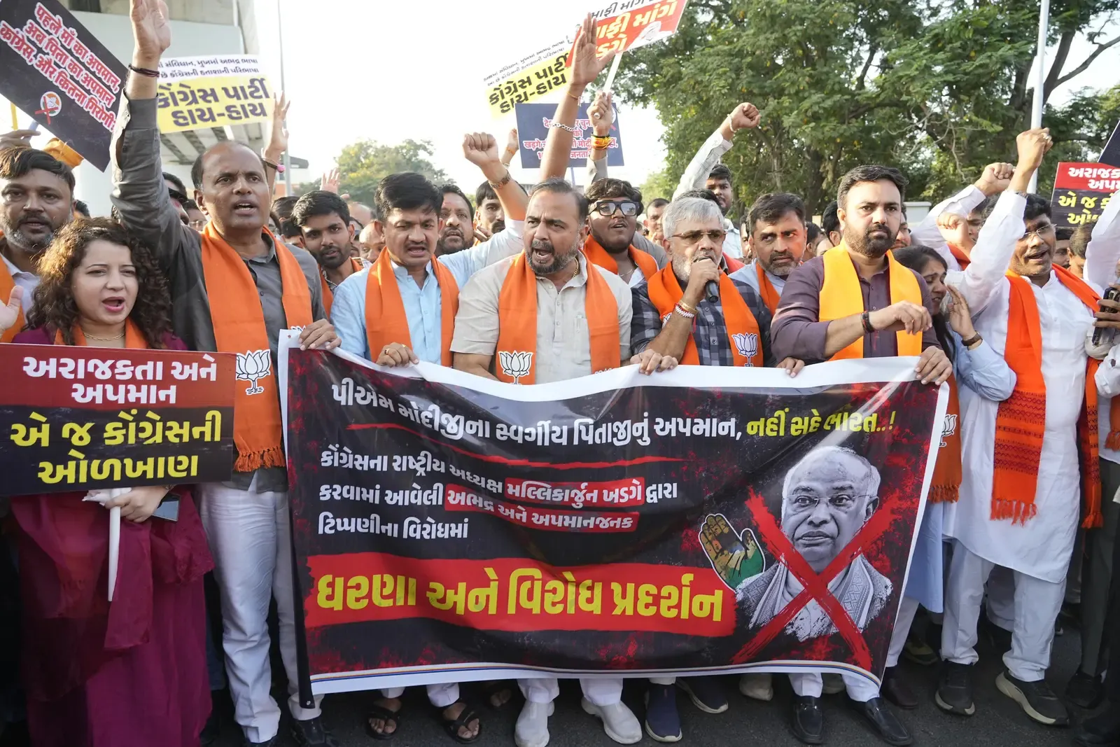 BJP Gujarat protests Kharge's remark on PM Modi's father, demands apology