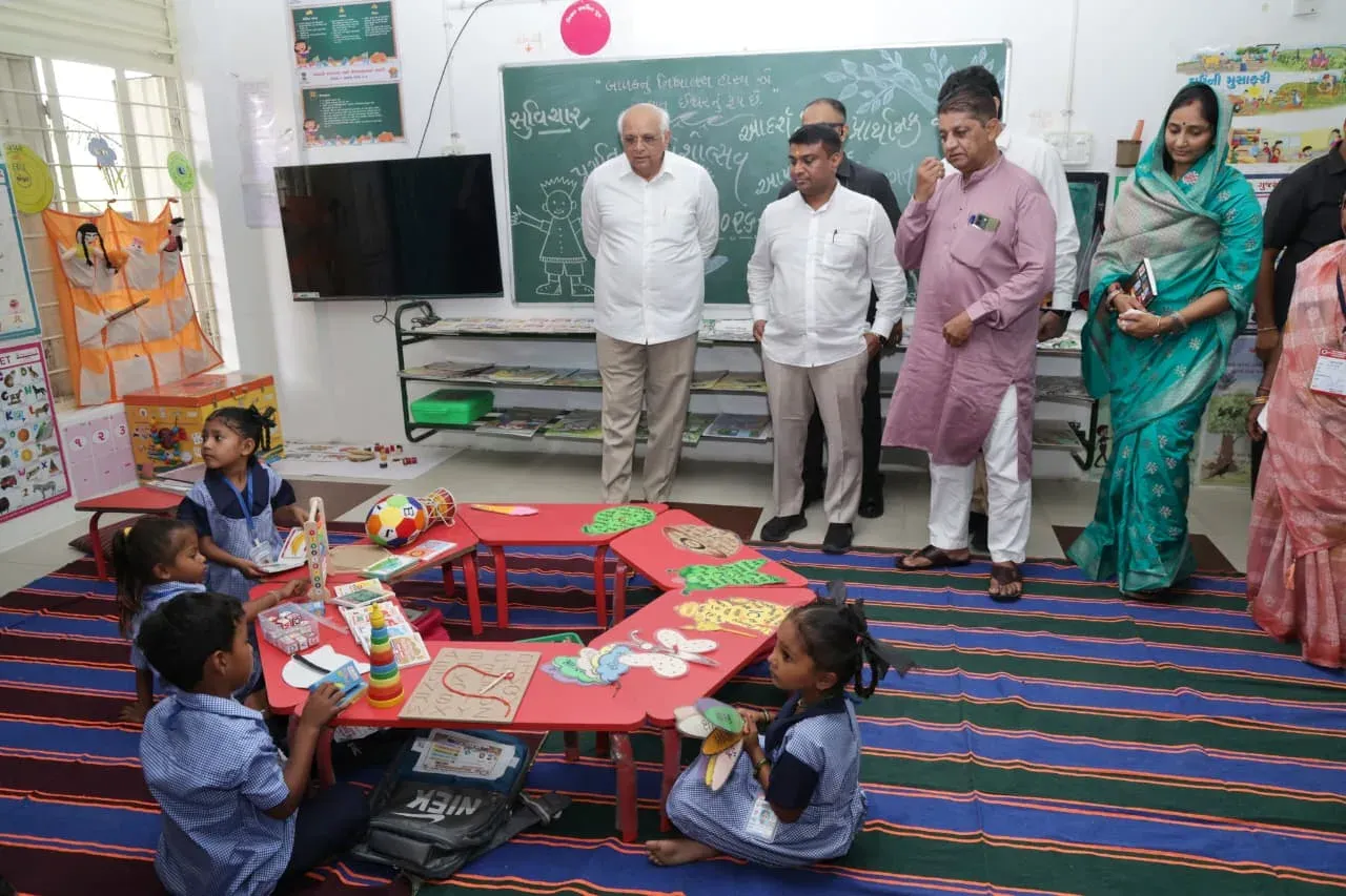 Gujarat CM Reviews Schools, Plants Trees at Shala Pravesh Utsav