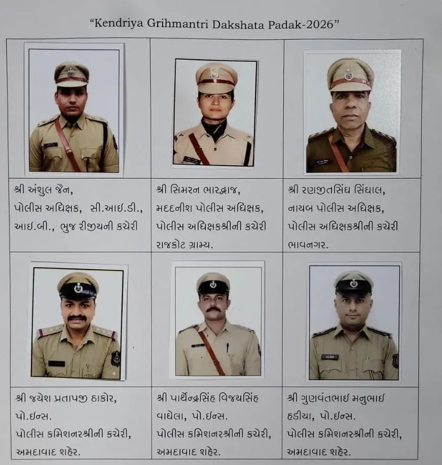 Gujarat Police: 6 officers win Home Minister's Medal for Investigation 2026