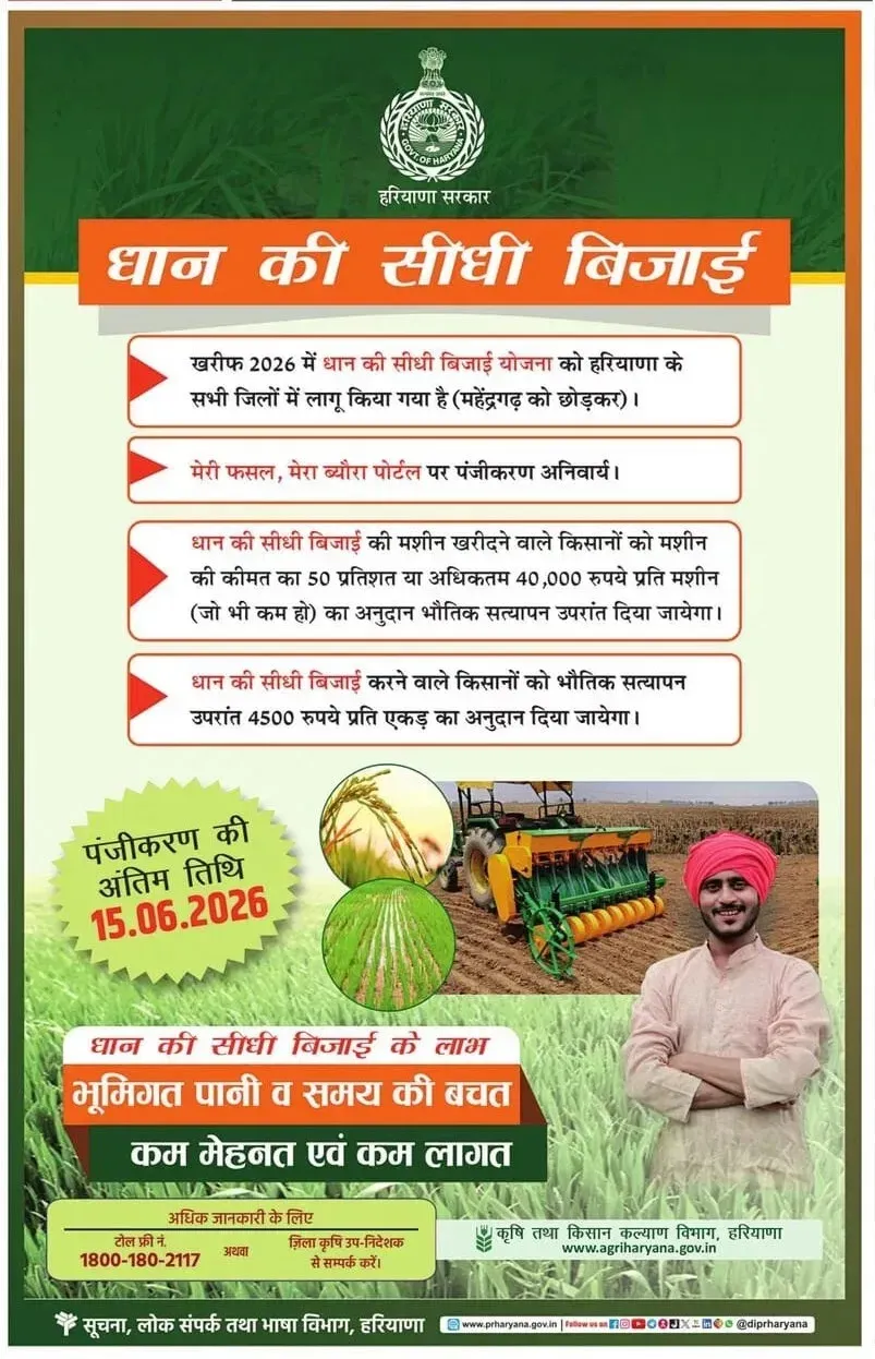 Haryana CM Office Rolls Out DSR Scheme Across Districts for Kharif 2026
