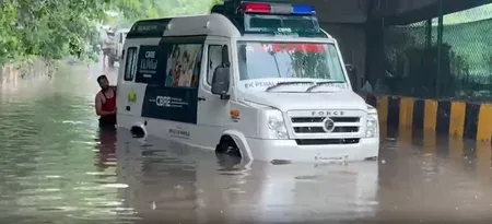 Delhi-NCR red alert: Heavy rain floods roads, strands ambulance in Noida