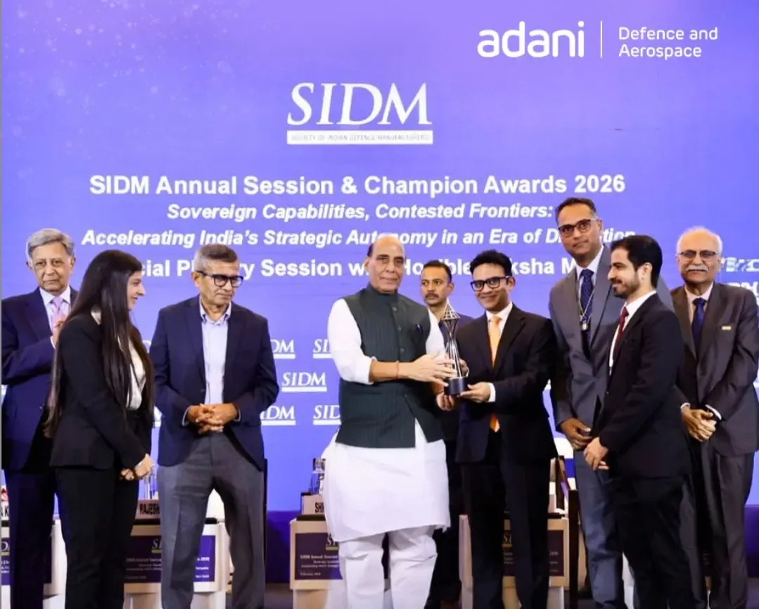 अदाणी डिफेंस को SIDM चैंपियन अवॉर्ड 2026, रक्षा मंत्री राजनाथ सिंह ने किया सम्मानित