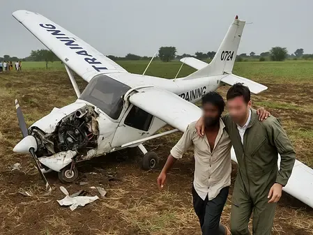 मध्य प्रदेश में ट्रेनिंग एयरक्राफ्ट क्रैश, गांववालों ने पायलट और ट्रेनी को बचाया