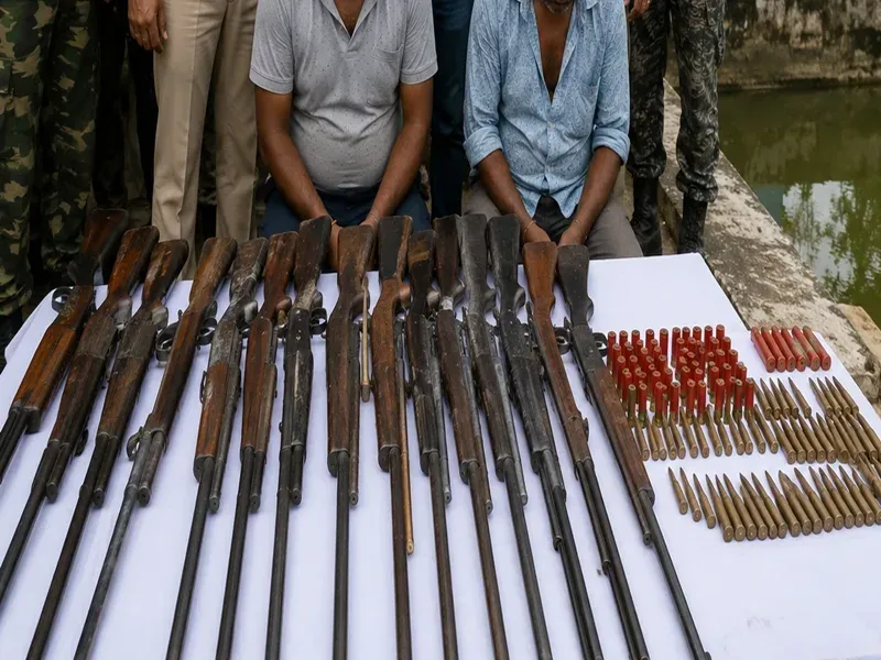 दक्षिण 24 परगना में 14 हथियार और 95 कारतूस बरामद, तृणमूल के दो नेता गिरफ्तार