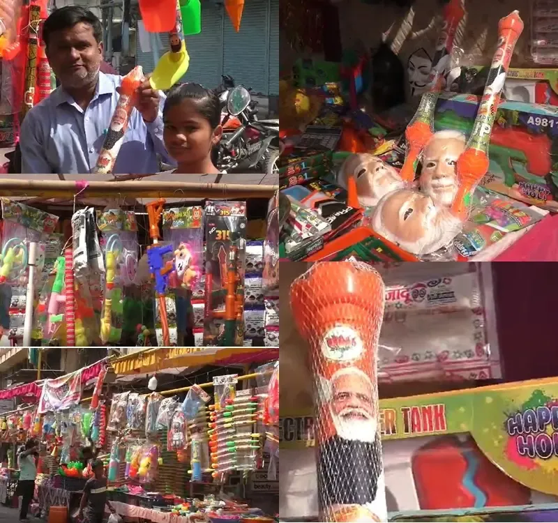 Holi celebrations in Burhanpur see tremendous demand for pichkaris, masks with PM Modi's photo
