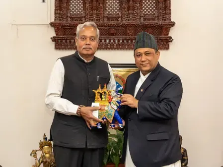 India envoy Naveen Srivastava holds farewell meeting with Nepal FM Khanal