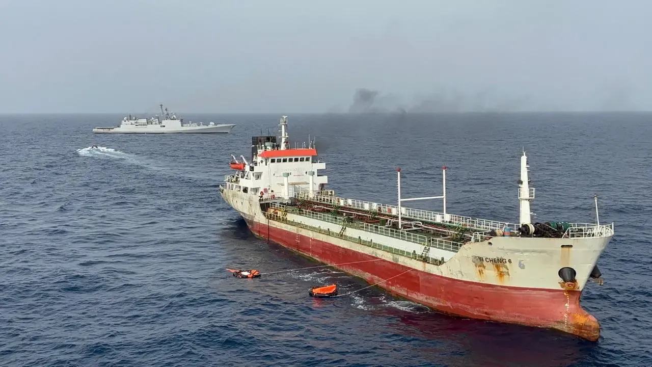 Did the Indian Navy Save 14 Crew Members from a Burning Vessel in the Arabian Sea?