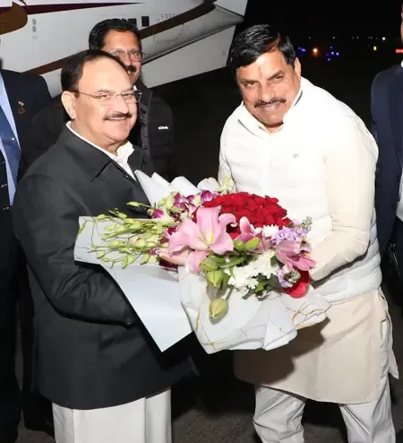 J.P. Nadda arrives in MP's Indore, CM Mohan Yadav calls him 'lucky' for BJP 
