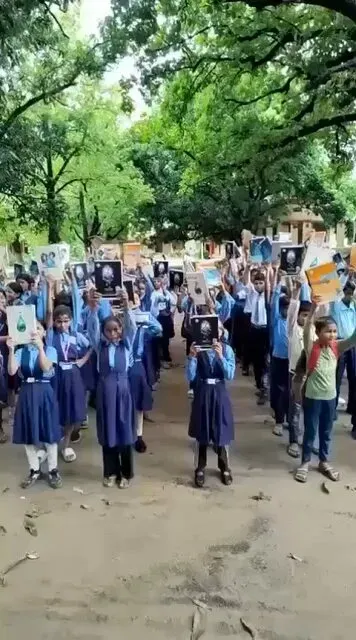Jal Shakti Minister C. R. Paatil Distributes Notebooks in Mirzapur