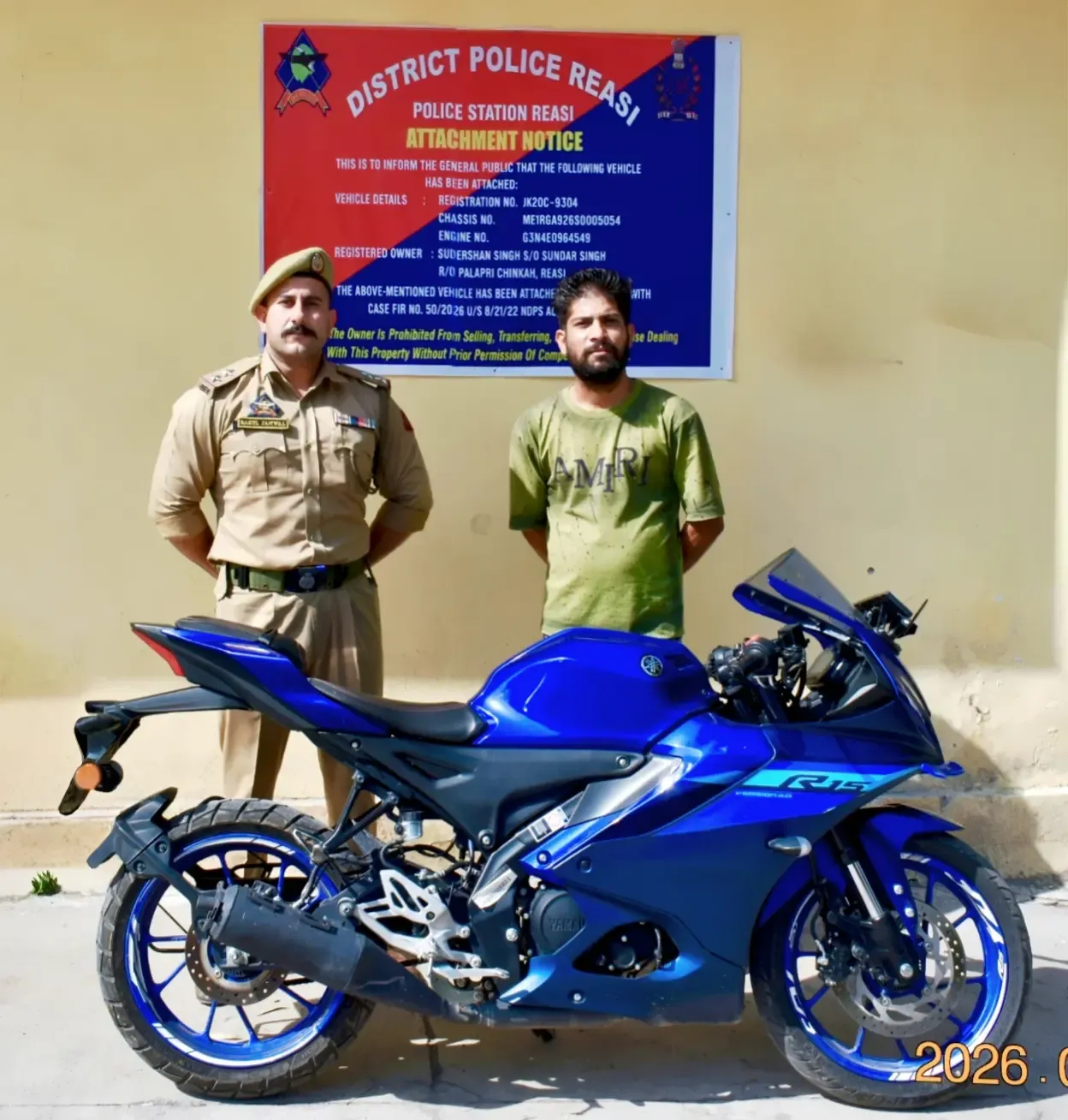 रियासी में नशा तस्करी के खिलाफ सख्त कार्रवाई, तस्कर की मोटरसाइकिल जब्त