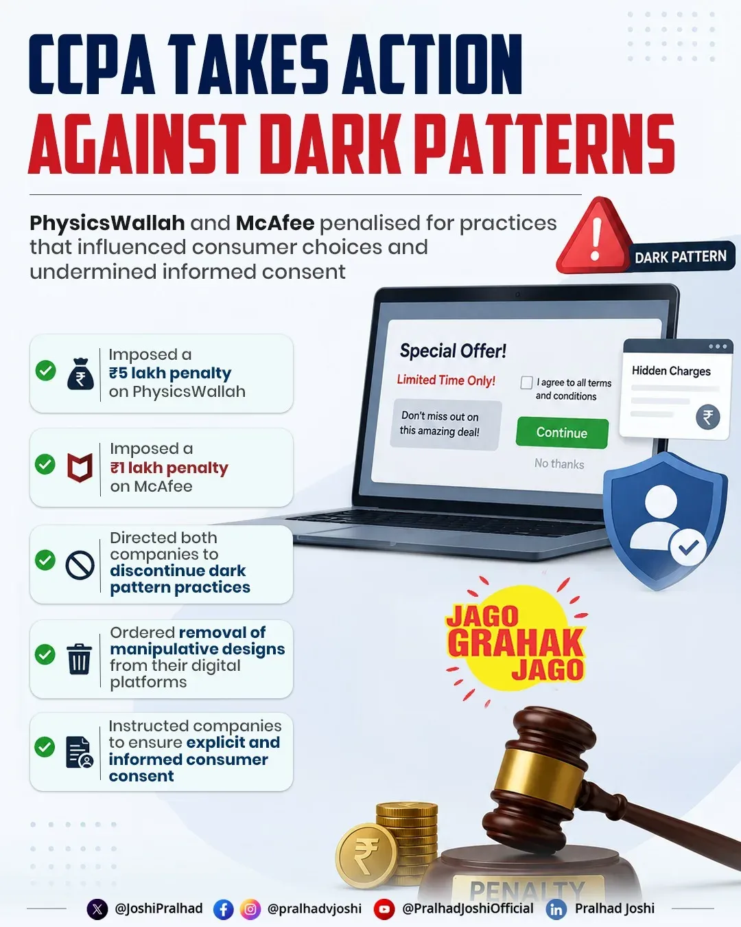 Joshi: CCPA Penalises PhysicsWallah, McAfee Over Dark Patterns