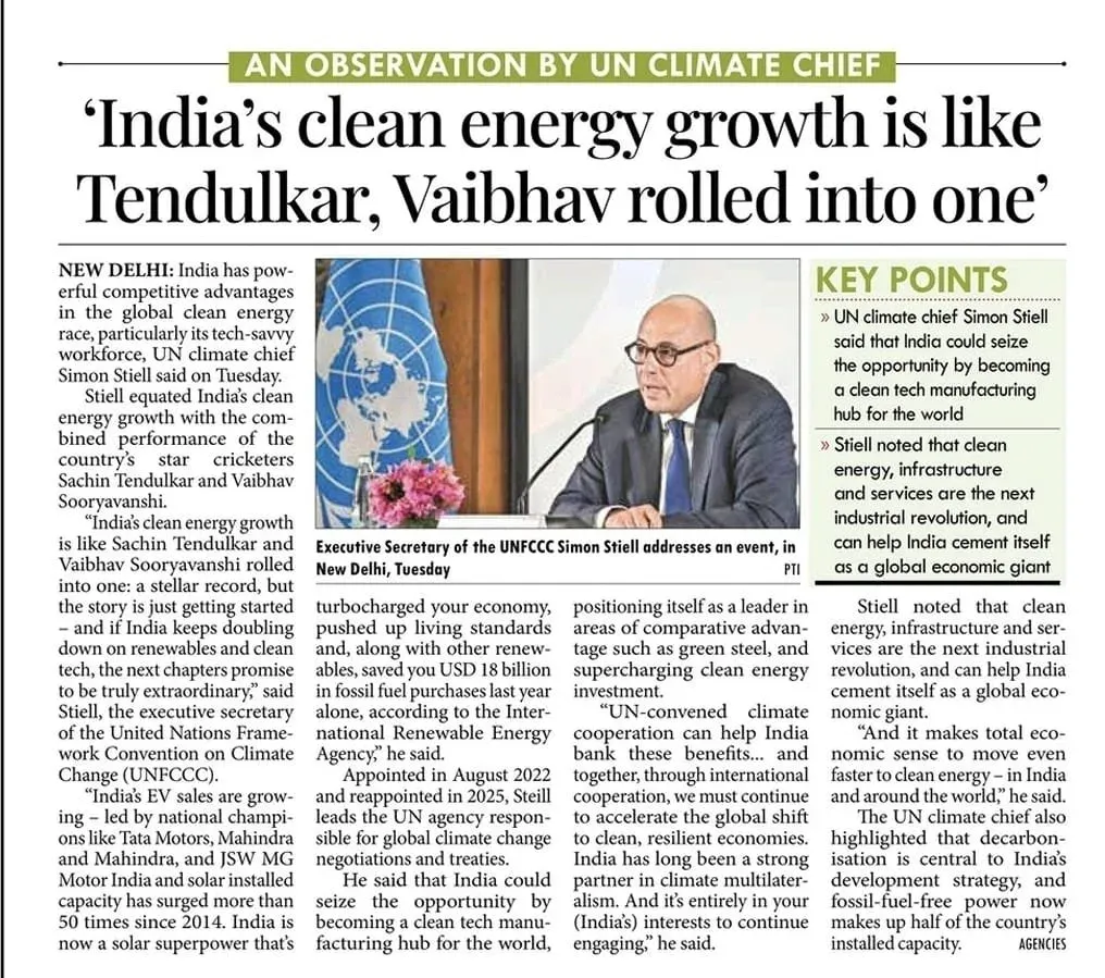 Joshi Hails UN Climate Chief's Praise for India's Clean Energy Rise