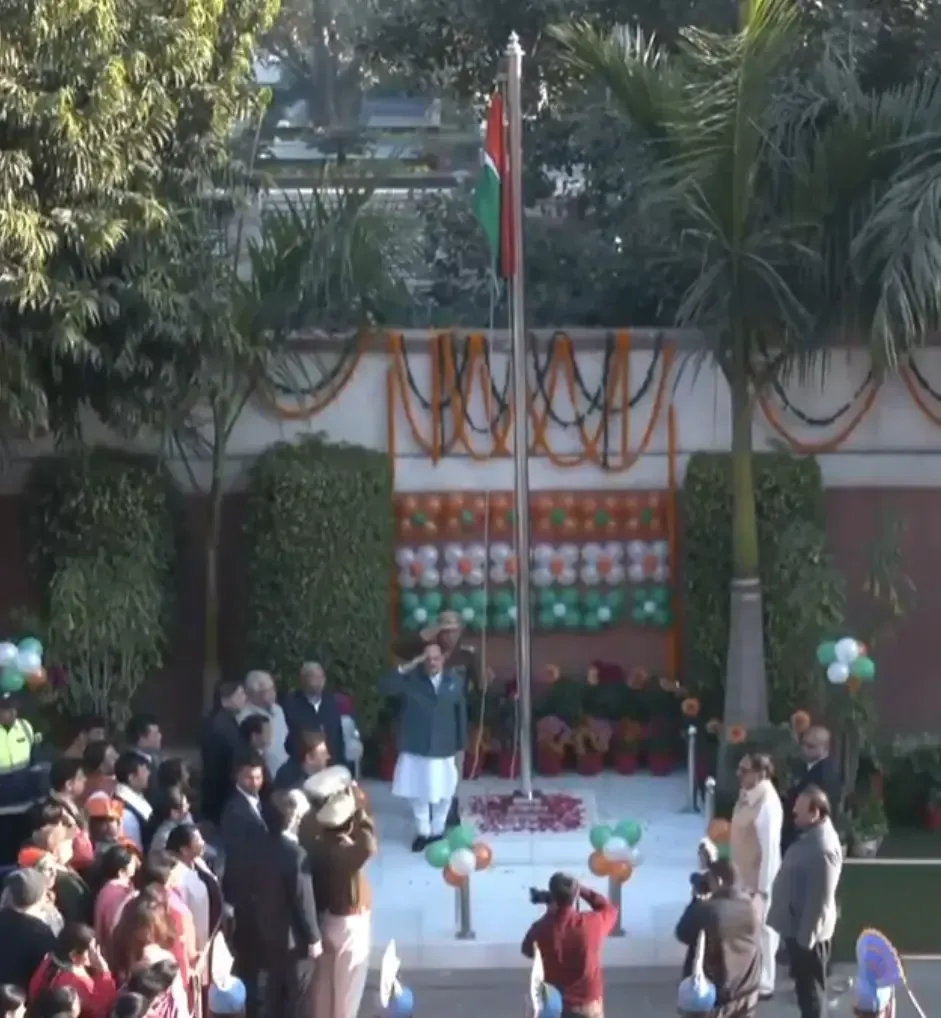 J.P. Nadda Raises National Flag at BJP HQ on Republic Day
