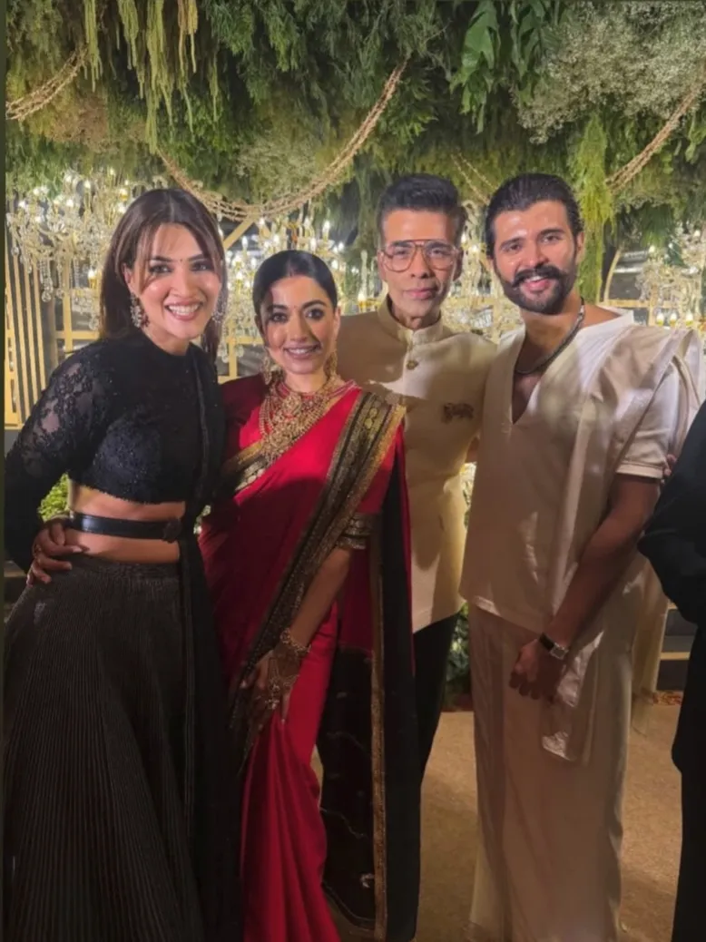 Karan Johar Appreciates Kriti Sanon at Rashmika-Vijay's Lavish Hyderabad Reception