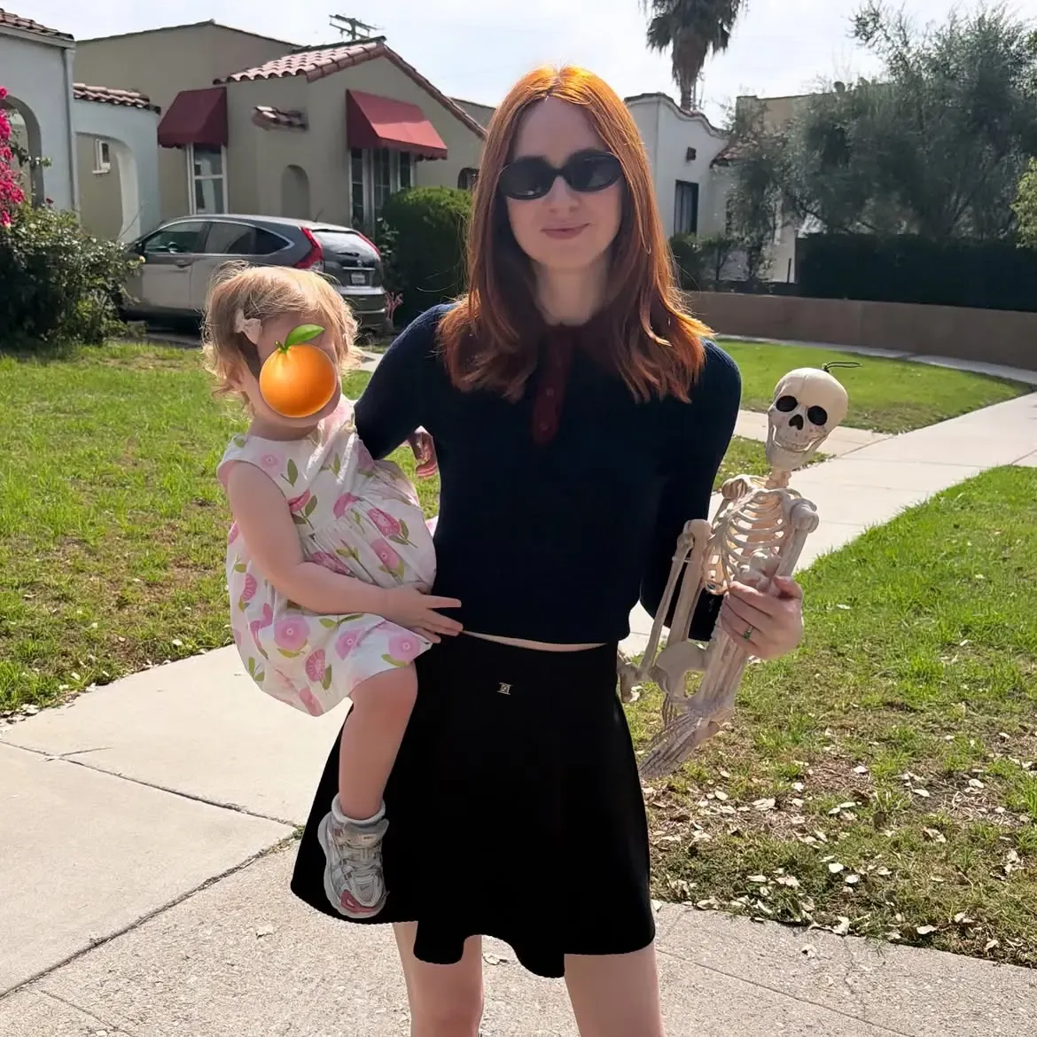 Karen Gillan's daughter now obsessed with skeletons after office coping trick