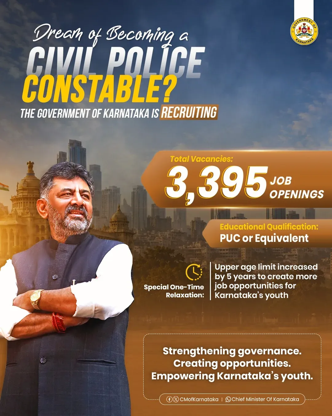 Karnataka CM Office Recruits 3,395 Civil Police Constables