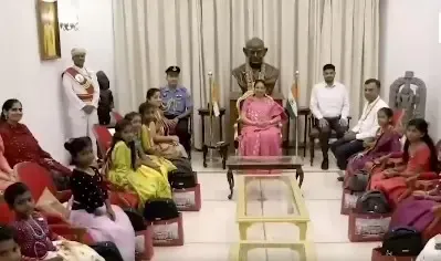 Karnataka Governor Sudha Yadav performs Kanya Pujan with slum girls at Lok Bhavan on Navaratri