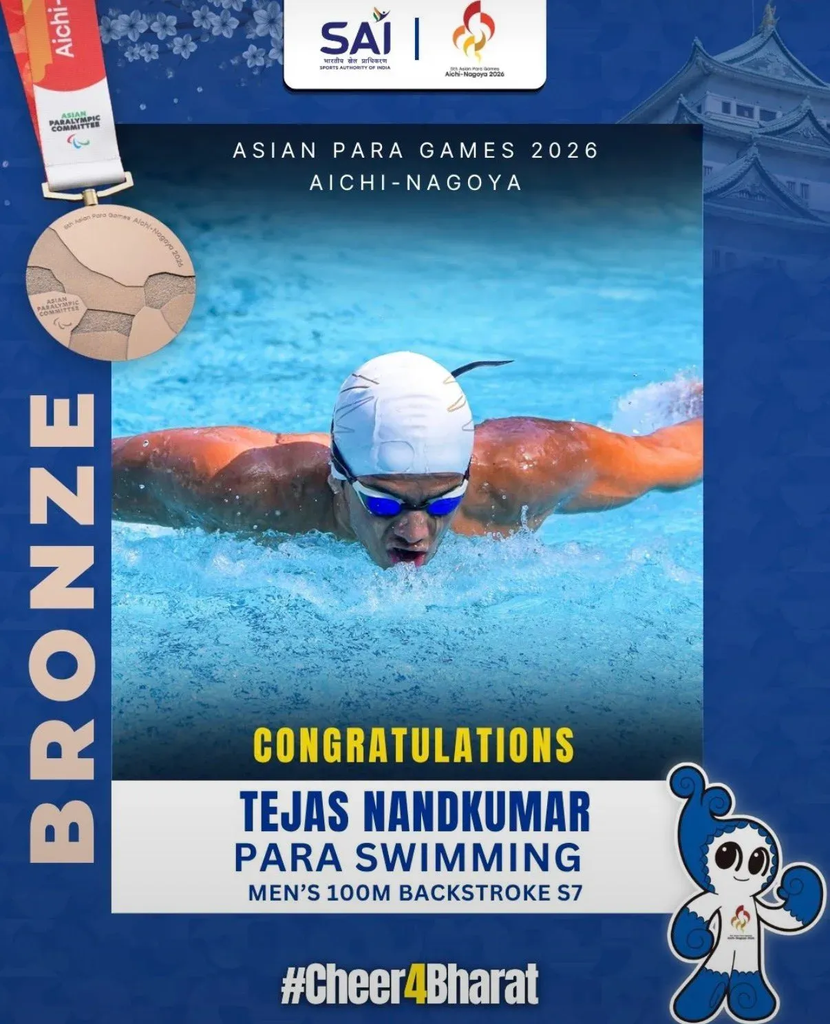 Karnataka's Tejas Nandkumar wins bronze at Asian Para Games 2026