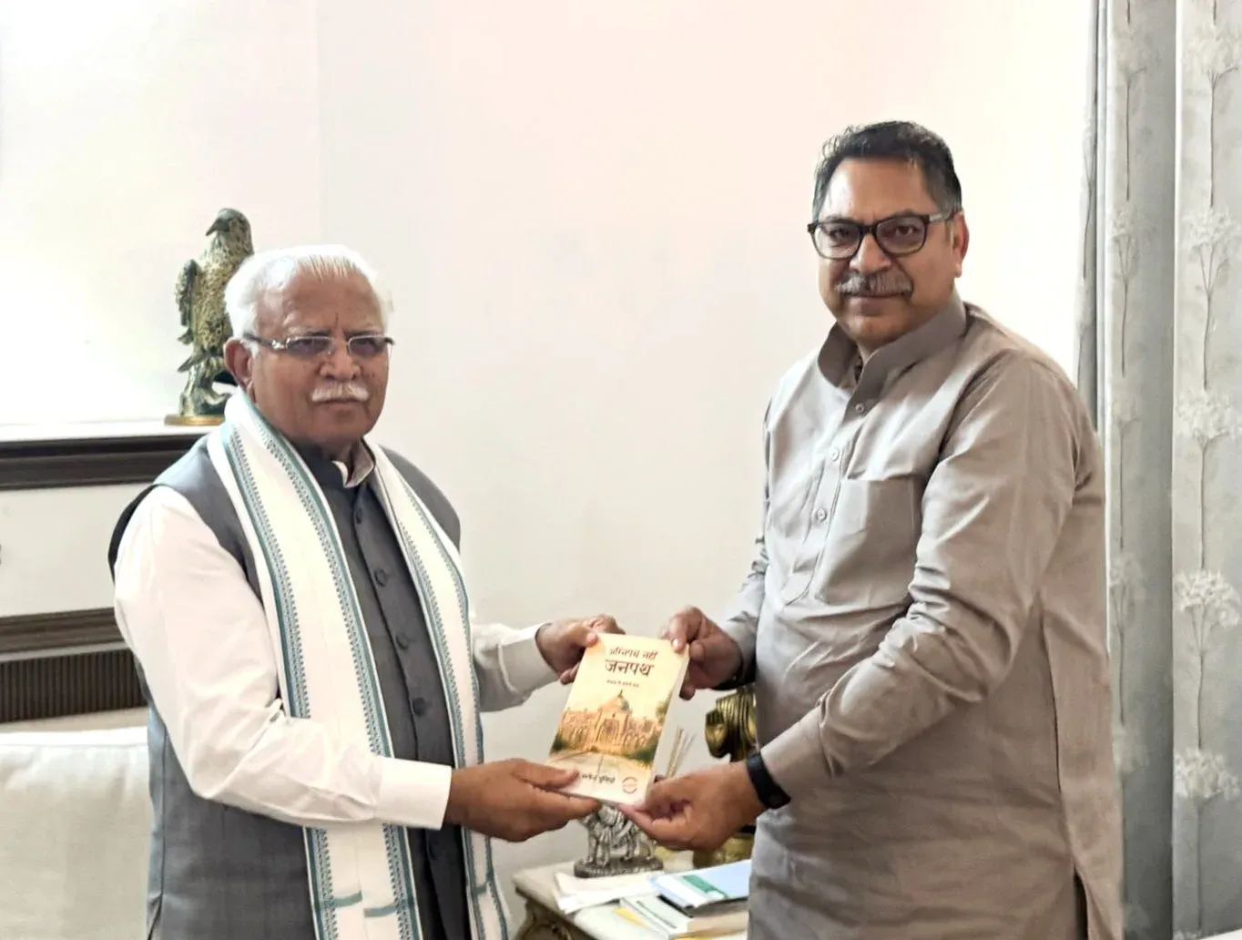 Khattar meets newly elected RS MP Satish Poonia in Delhi