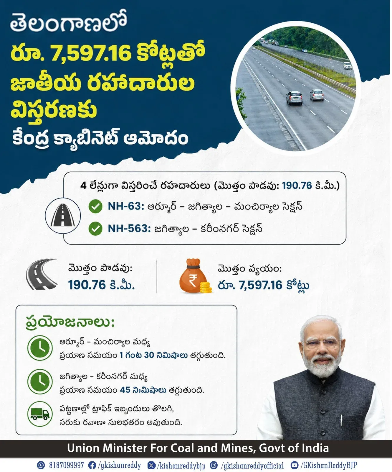 Kishan Reddy hails Cabinet nod for Telangana highway expansion